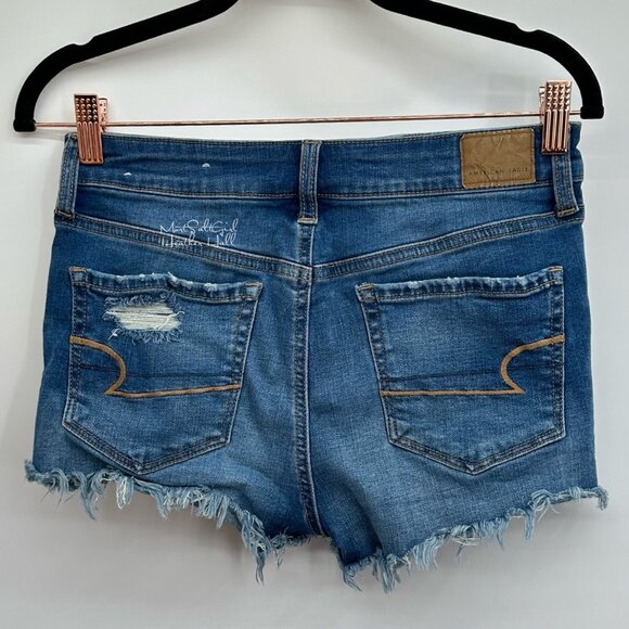 American Eagle Outfitters Super Stretch Button Fly Hi Rise Shortie Jean Shorts - Picture 2 of 6